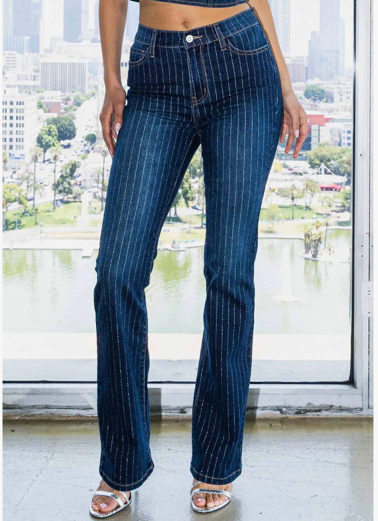 Metallic Pinstripe Bootcut Denim Jeans – Cactus Rose Boutique, LLC