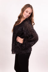 Midnight New Years Bubble Sleeve Fringe Top