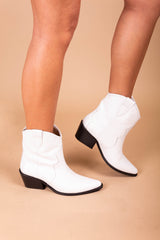 Dallas White Leather Cowboy Bootie