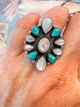 Turquoise & MOP Adjustable Ring