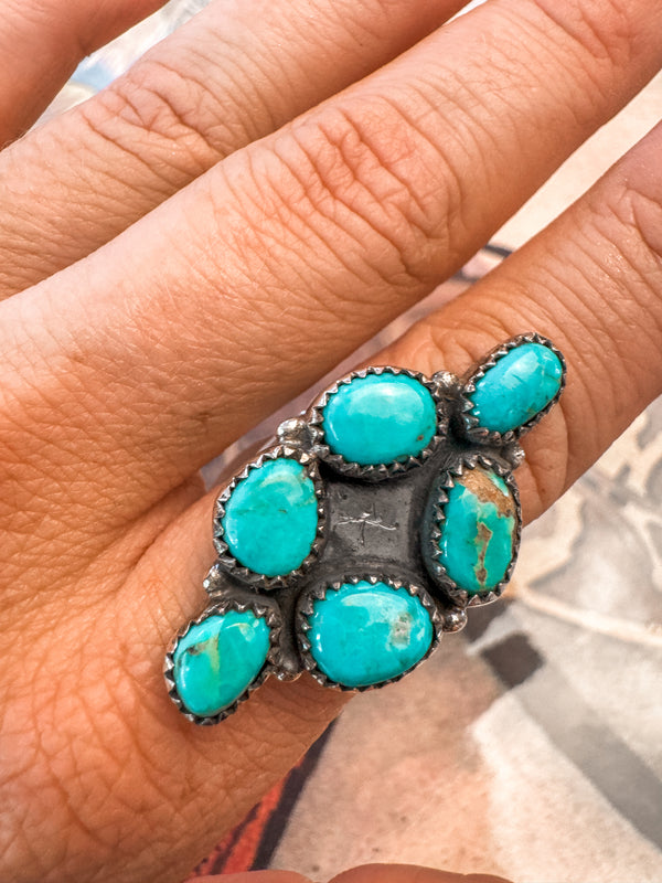 Turquoise Cluster Adjustable Ring