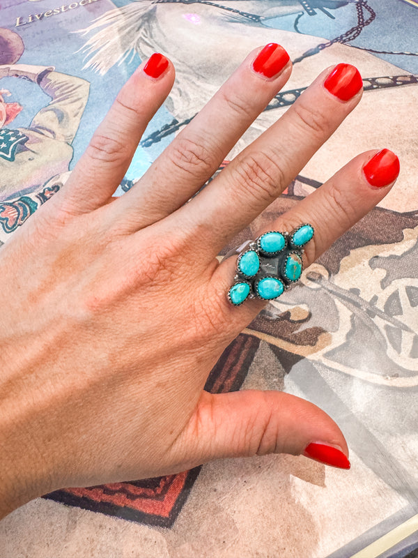 Turquoise Cluster Adjustable Ring