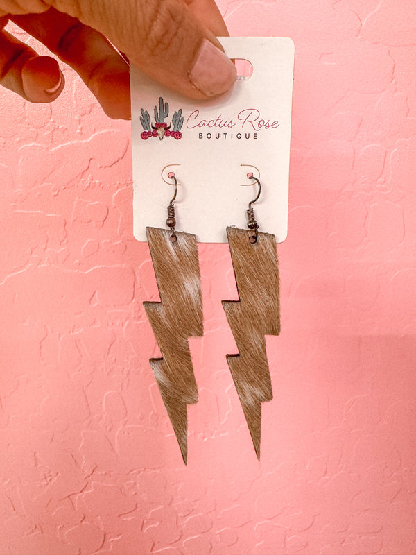 Brown Lightning Hide Earrings