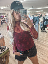 Burgundy Lace Babe Long Sleeve Top