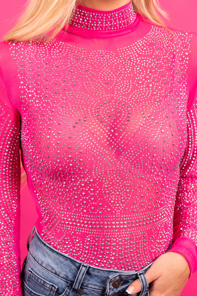 Hot Pink Finals Embellished Bodysuit