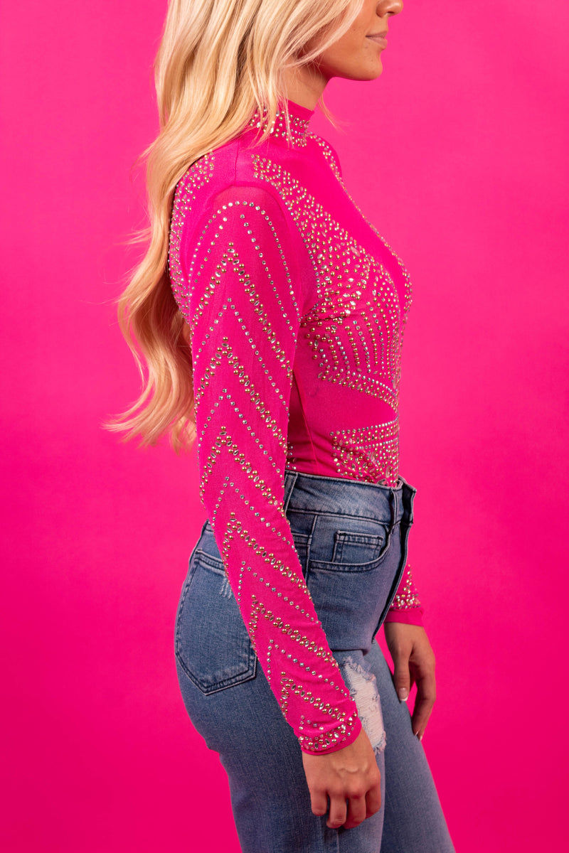 Carrie Pink Embellished Bodysuit