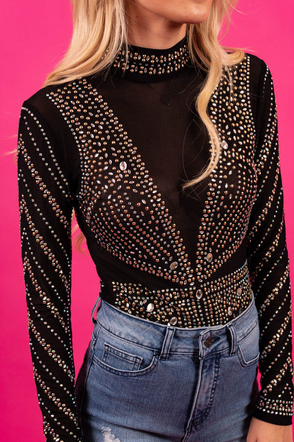 Carrie Midnight Embellished Bodysuit