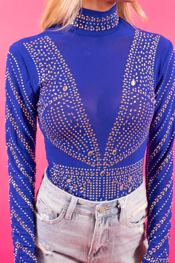 Carrie Blue Embellished Bodysuit