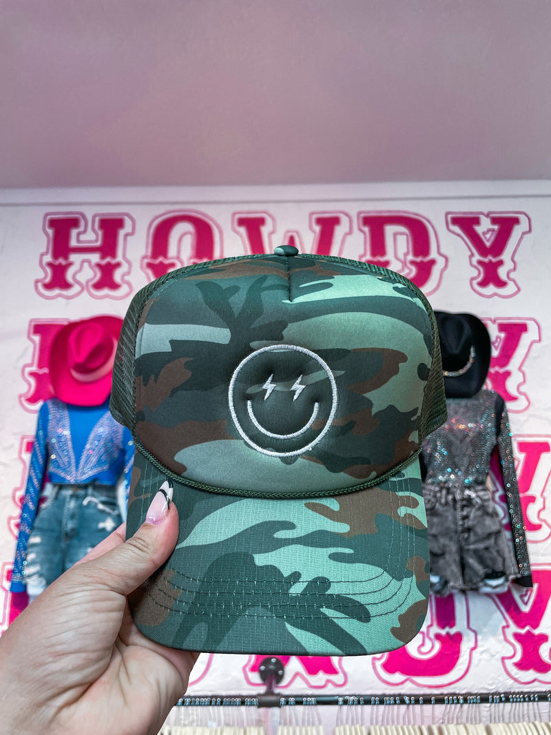 Camo Electric Smile Snap Back Hat