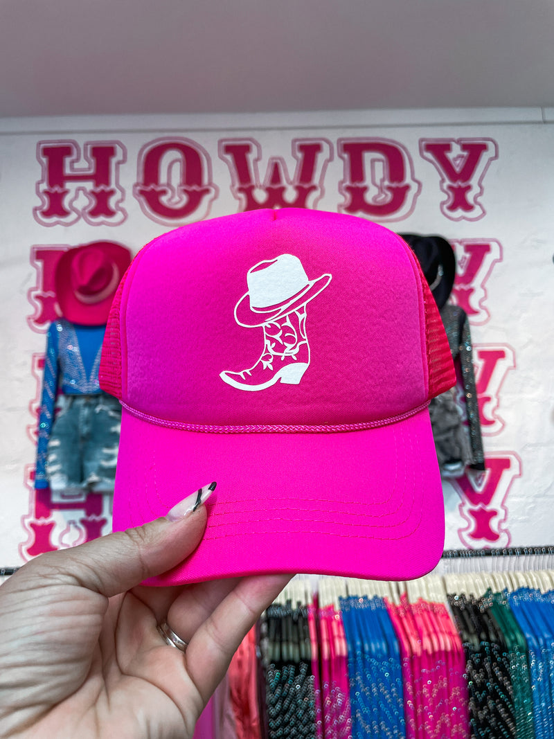 Hot Pink Boot Trucker Hat