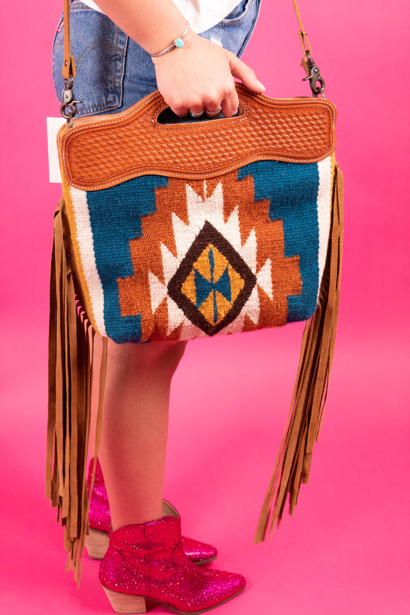 American Darling Tooled Leather Aztec Saddle Blanket Cross Body Purse |  Painted Cowgirl Western Store