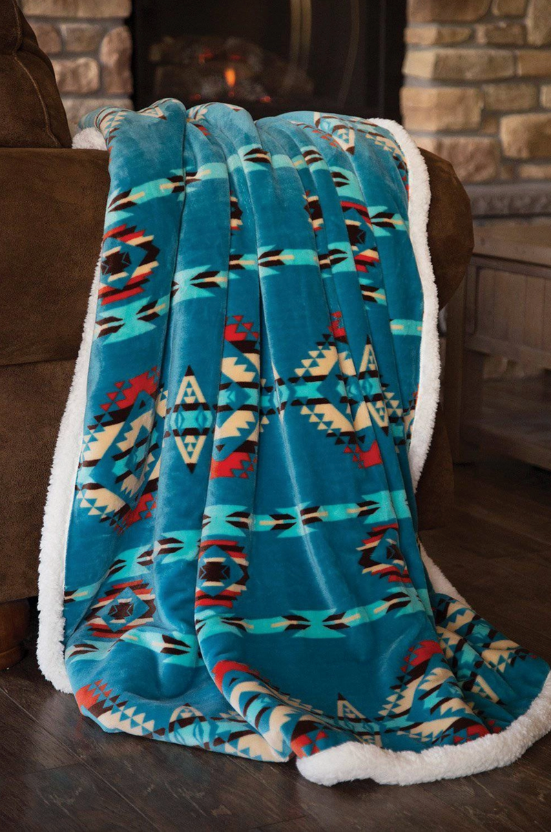 Turquoise Southwest Sherpa Blanket Cactus Rose Boutique LLC