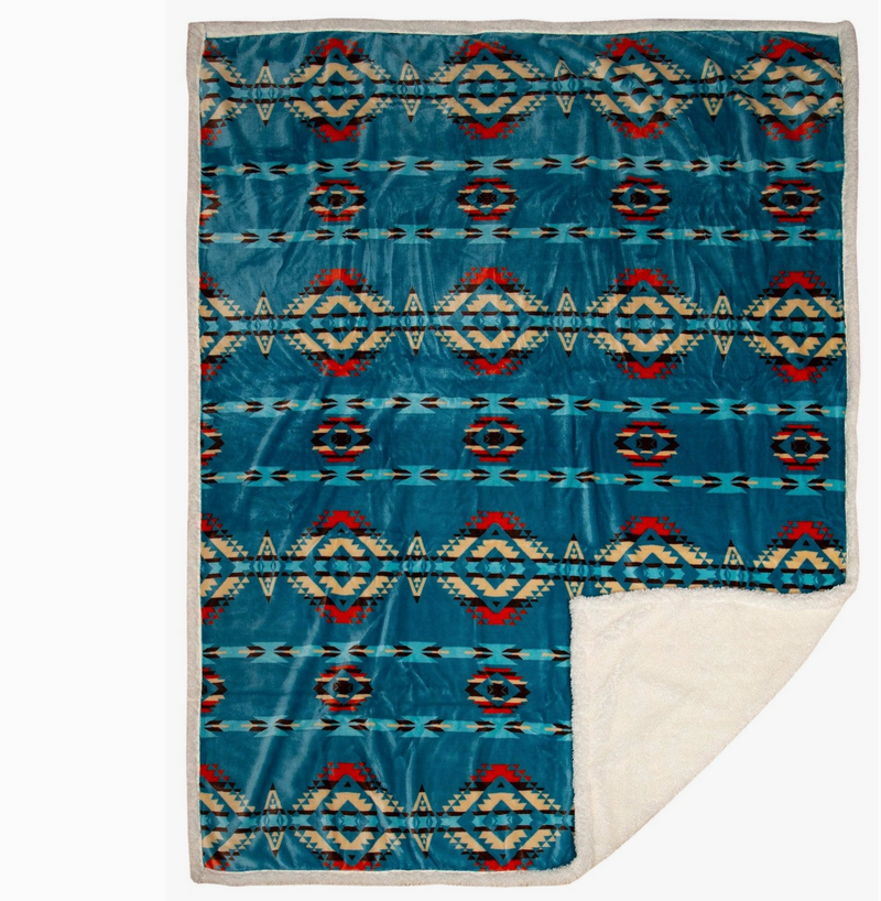 Turquoise Southwest Sherpa Blanket