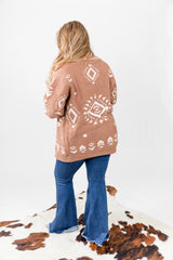 Taupe And Aztec Winter Cardigan