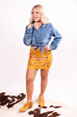 Loretta Mustard Embroidered Mini Skirt