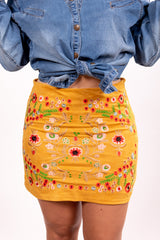 Loretta Mustard Embroidered Mini Skirt