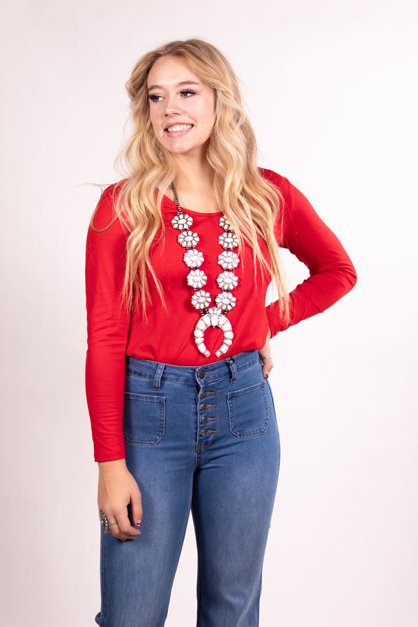 Ruby Red Long Sleeve Body Suit Top