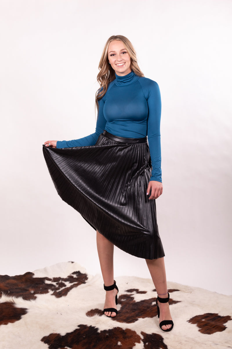 The Brit Faux Leather Pleated Midi Skirt
