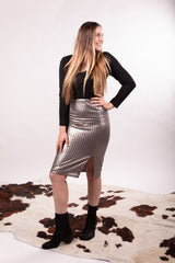 Gun Metal Sequin Skirt With Slit