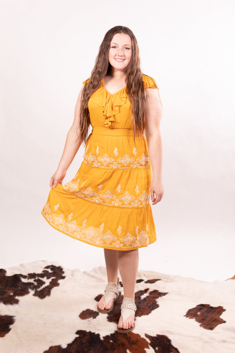 Marigold Midi Embroidered Dress