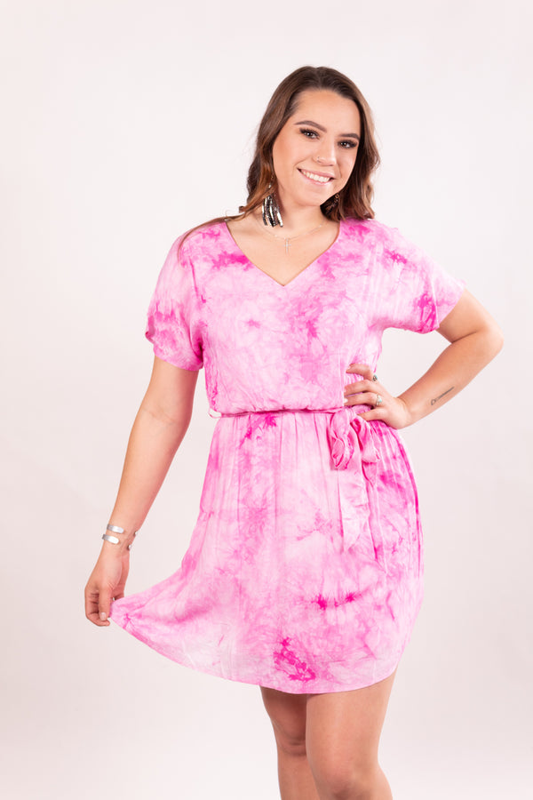 Pink Cotton Candy Tie Dye Dreams Midi Dress