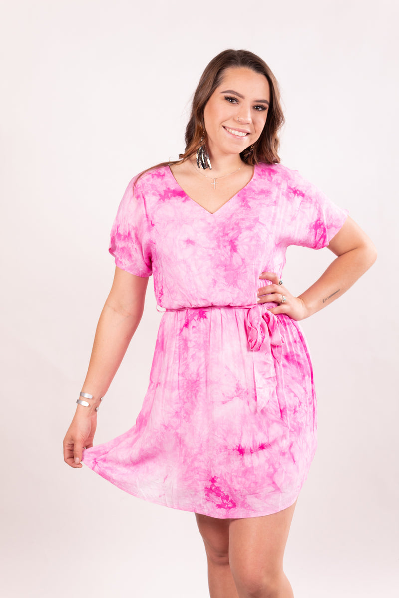 Pink Cotton Candy Tie Dye Dreams Midi Dress