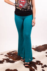 Deep Turquoise Ribbed Stretch Flares