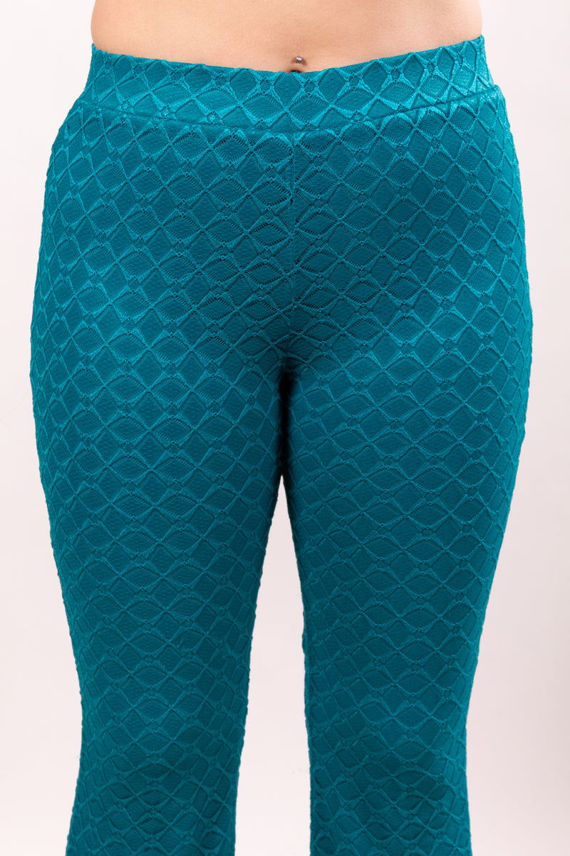 Deep Turquoise Ribbed Stretch Flares