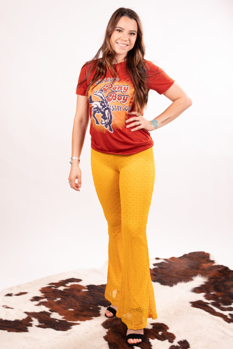 Mustard Ribbed Stretch Flares