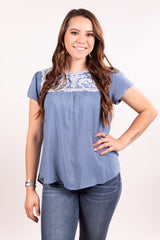 Baby's Blue Embroidered Baby Doll Top