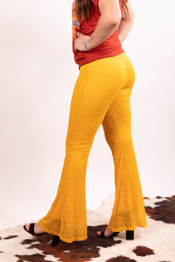 Mustard Ribbed Stretch Flares