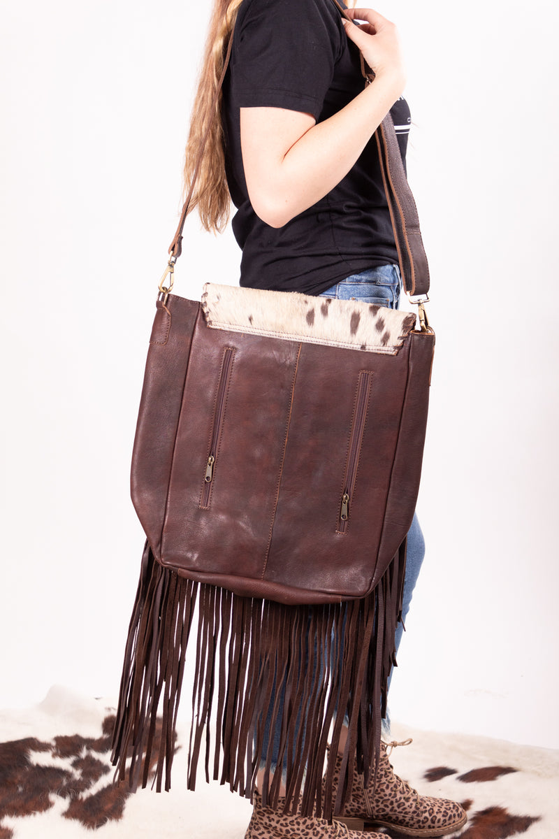 Brown Suede Leather Purse - Peace Sign - Fringe - Handbag - Large -  AC2051-DL