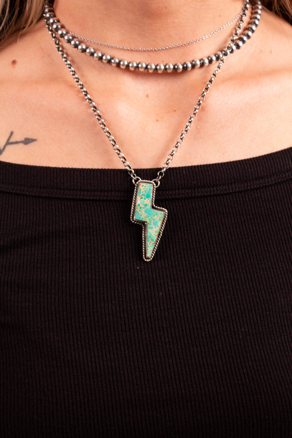 Lightning Turquoise & Sterling Silver Pendant Necklace