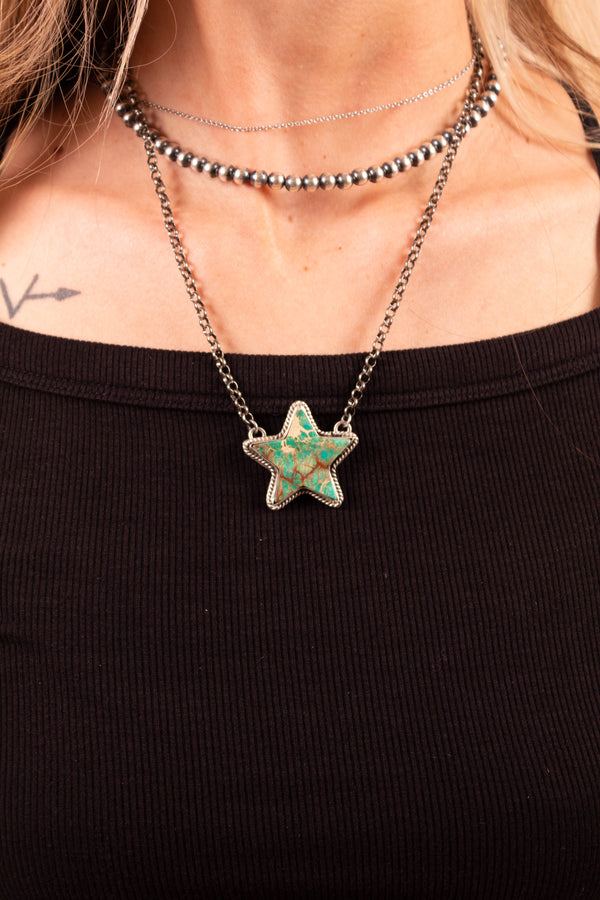 Star Bright Turquoise & Sterling Silver Pendant Necklace