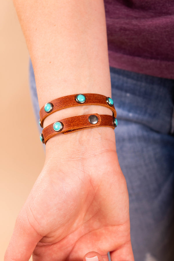 Turquoise x Leather Wrap Bracelet