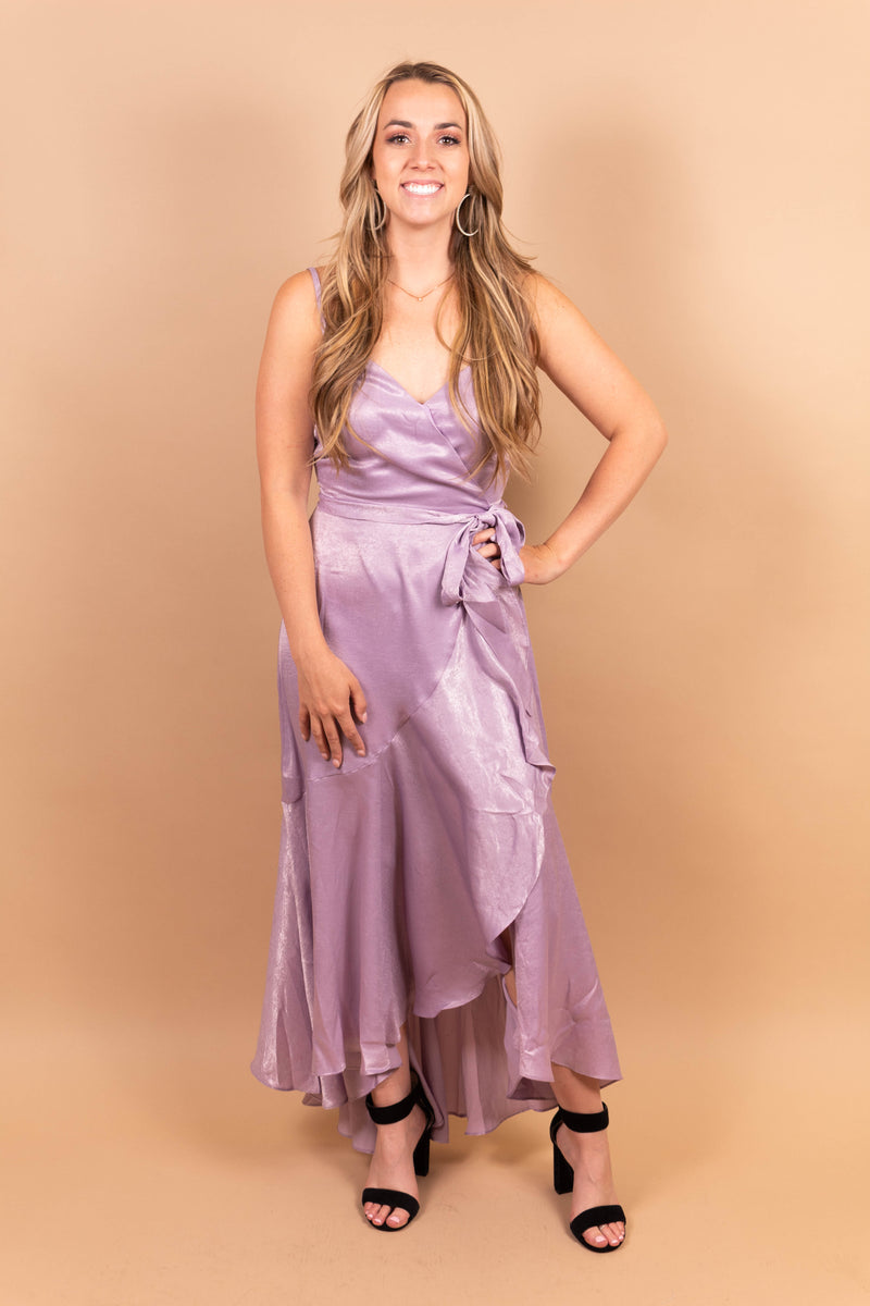 Lavender Satin Midi Dress