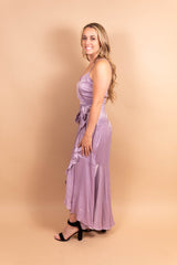 Lavender Satin Midi Dress