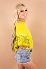 Lime Fringe Sweatshirt Top