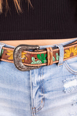 Saguaro Sunflower Tooled Leather Belt