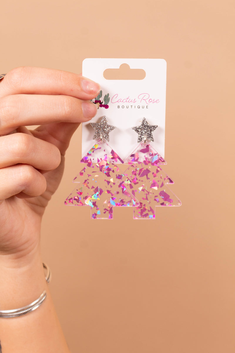 Purple Glitz Christmas Tree Earrings