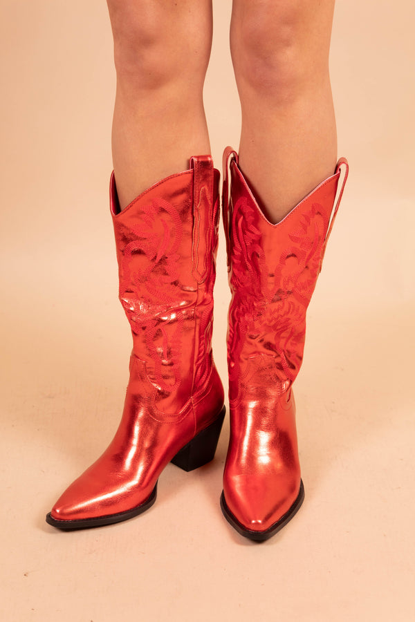 Hey Cowgirl Metallic Red Cowboy Boots