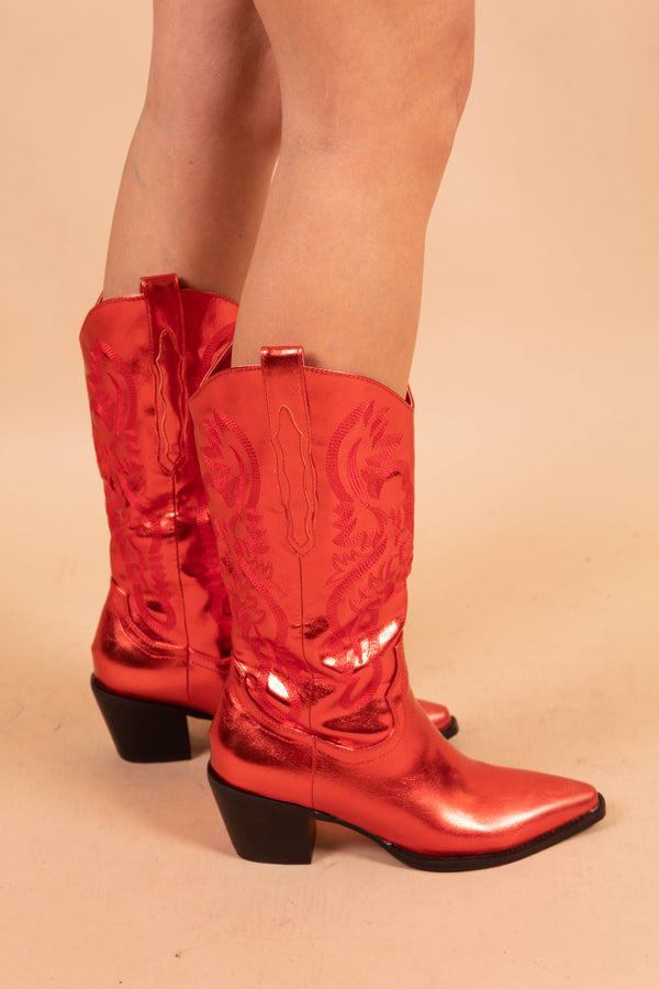 Hey Cowgirl Metallic Red Cowboy Boots