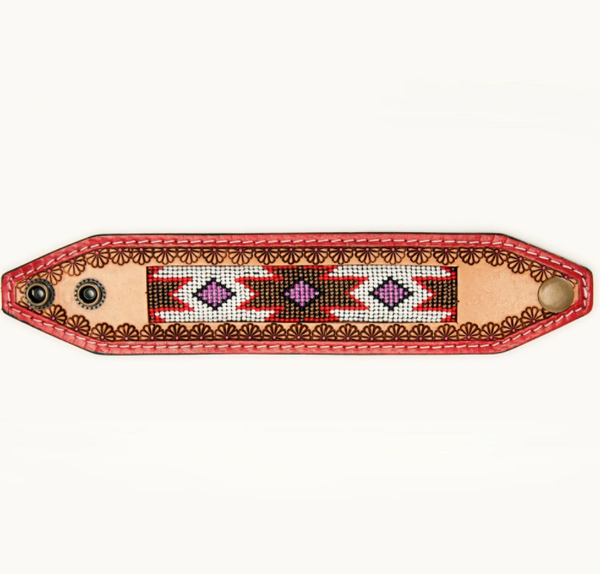 Beaded Aztec Leather Cuff