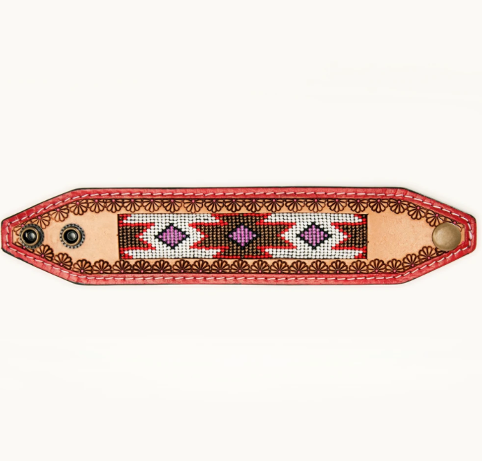 Beaded Aztec Leather Cuff