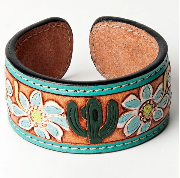 Cactus Floral Leather Cuff