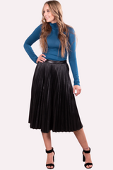 The Brit Faux Leather Pleated Midi Skirt