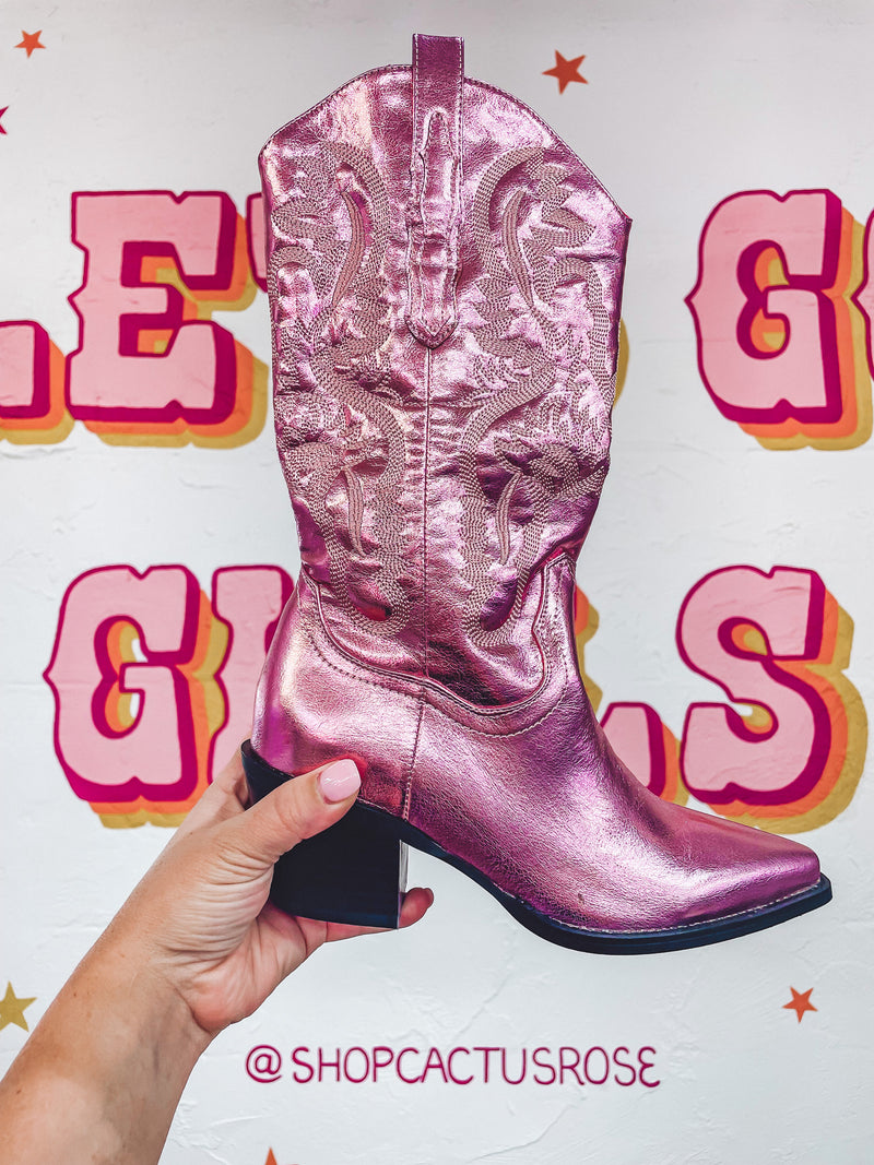 Hey Cowgirl Metallic Pink Cowboy Boots